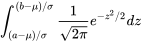 \int_{(a-\mu) / \sigma}^{(b-\mu) / \sigma} \frac{ 1}{\sqrt{2 \pi}} e^{-z^2 / 2} d z