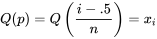 Q(p) = Q\left(\frac{i - 0,5}{n}\right) = x_{i}