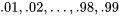 0,01, 0,02, \ldots, 0,98, 0,99