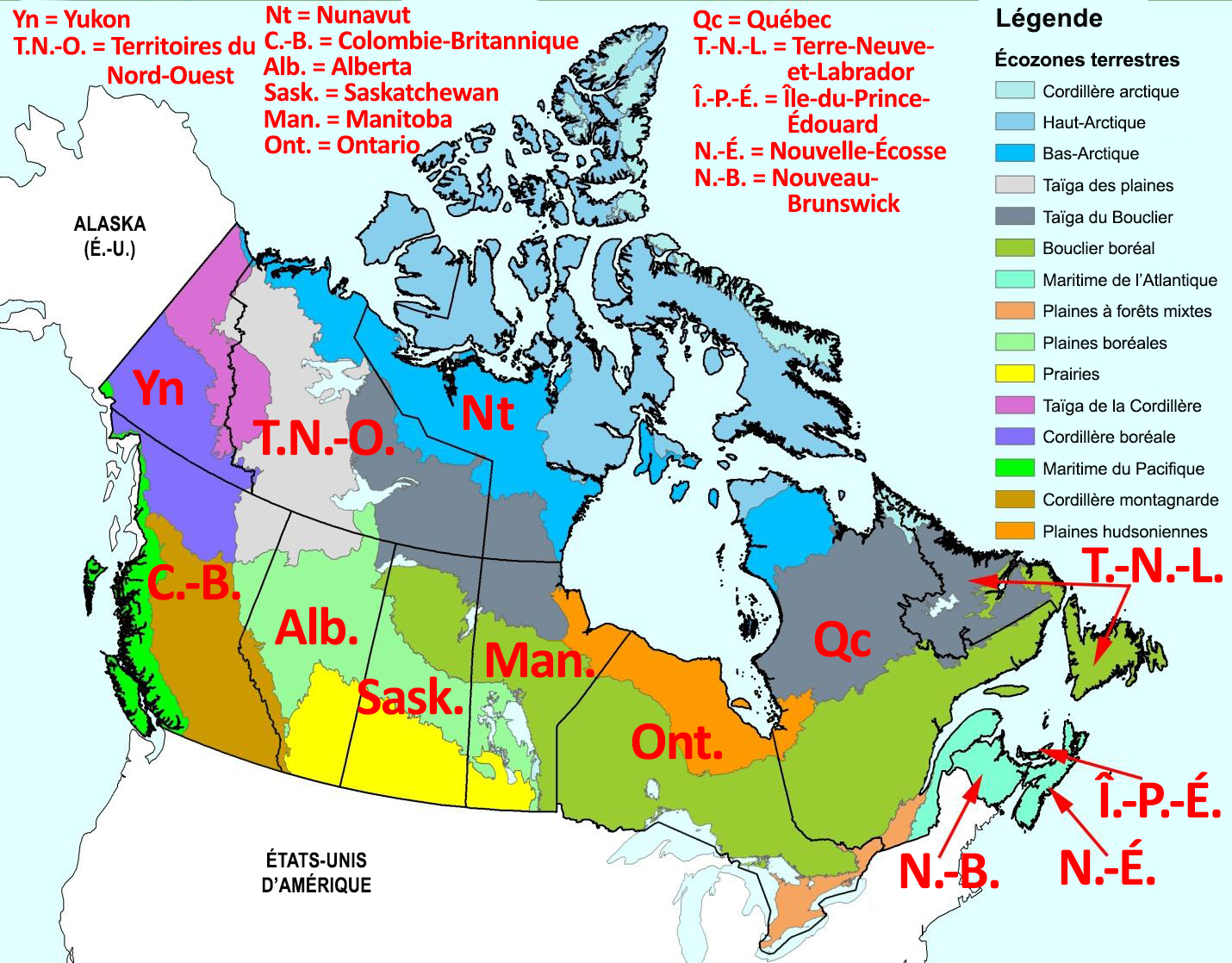 Carte du Canada montrant les écozones terrestres