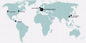 World map showing the regions of Adidas: Western Europe, Latin America, North America, and Asia Pacific