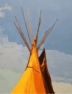 Tipi against sky - art by Russell Nahdee