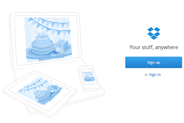 Dropbox home page image