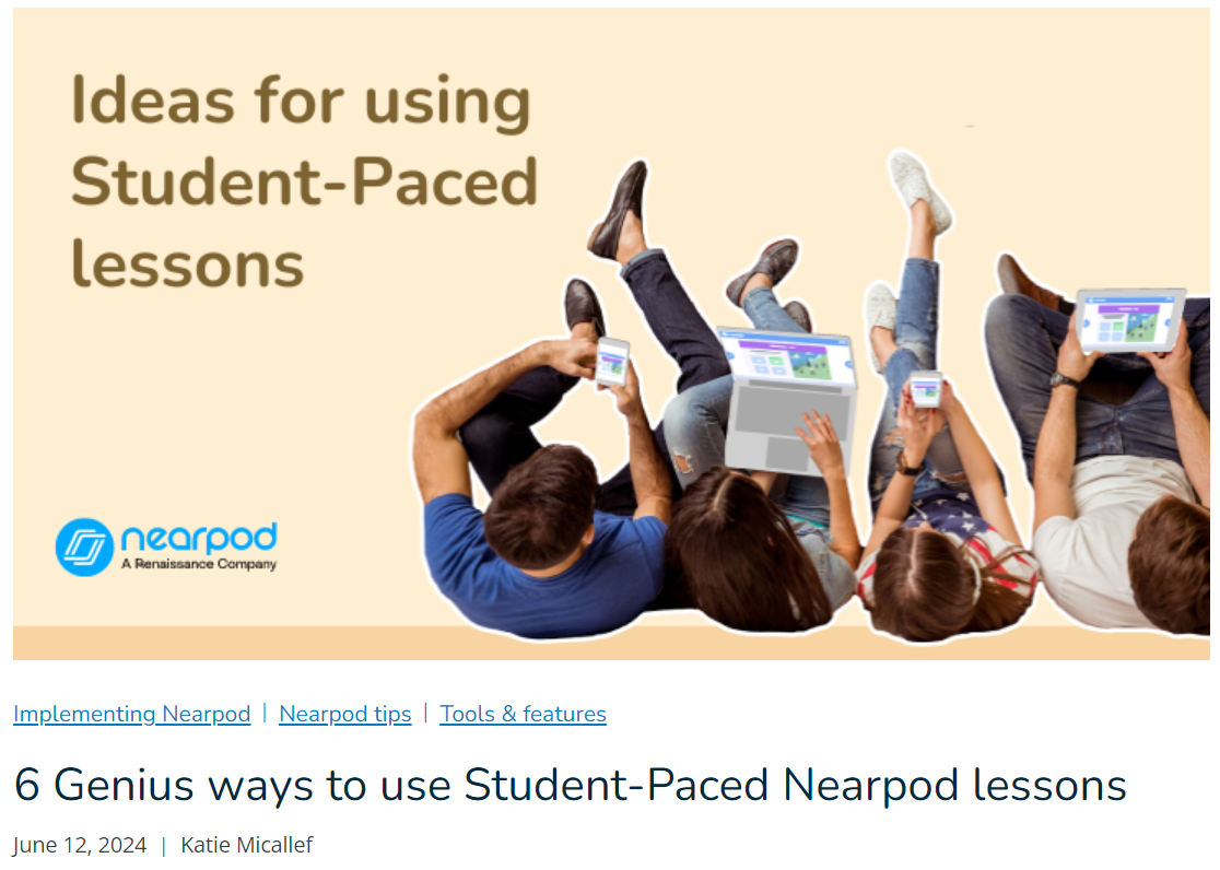 Picture of Nearpod cover image that leads to tips about student-paced lessons when you click it.