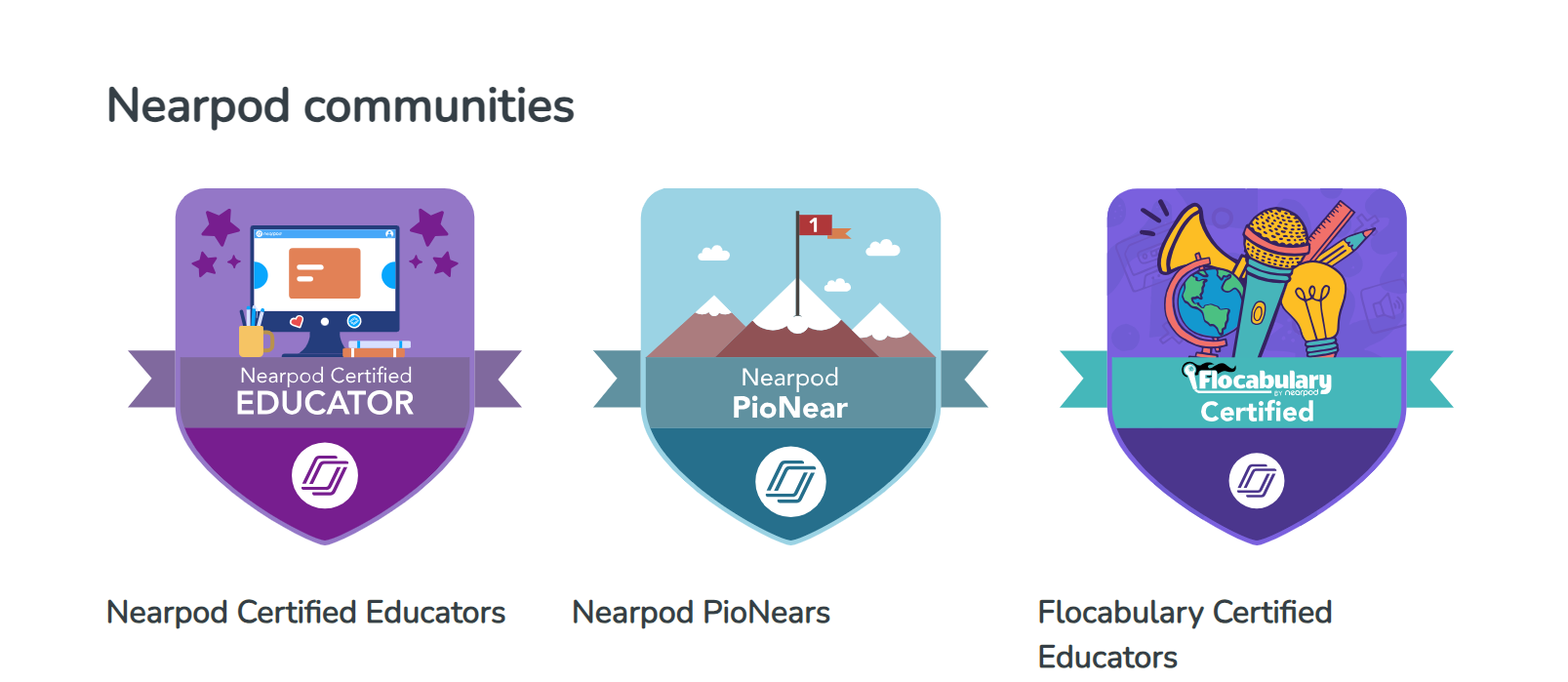 A picture of the Nearpod Learning Community badges one can earn.