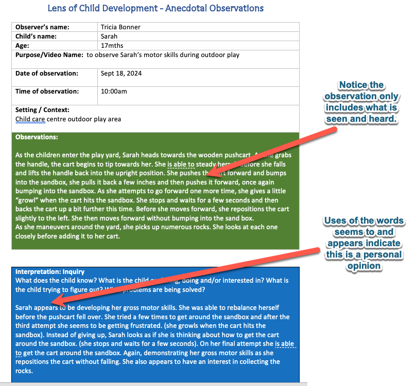 anecdotal observation example highlighting the need to be objective