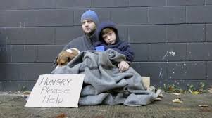 Father and son on street