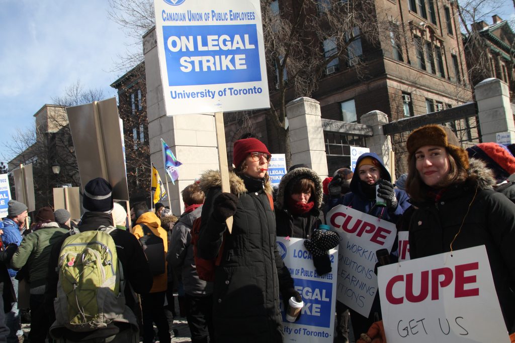 A group of striking employees at the University of Toronto.