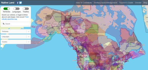 This map of much of North America is shown without typical Canadian and American borders. It show the vast number of Indigenous territories and land claim treaties.