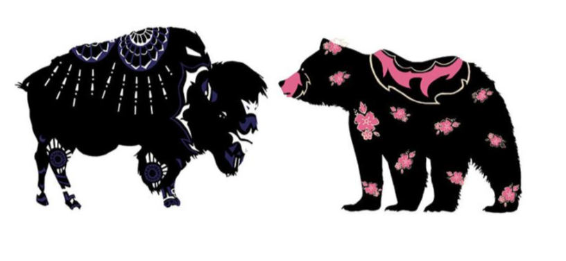 Illustrations of bison and bear