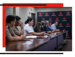 Delegates of the Peruvian Armed Forces Technical Institute meeting in a classroom