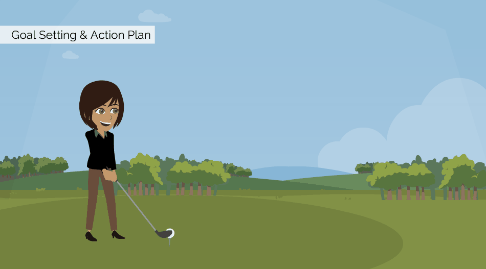 Jane Career swings her golf club and as the ball reaches into the air, five works appeal in the sky: Specific, Measurable, Achievable, Relevant, and Time-Bound.