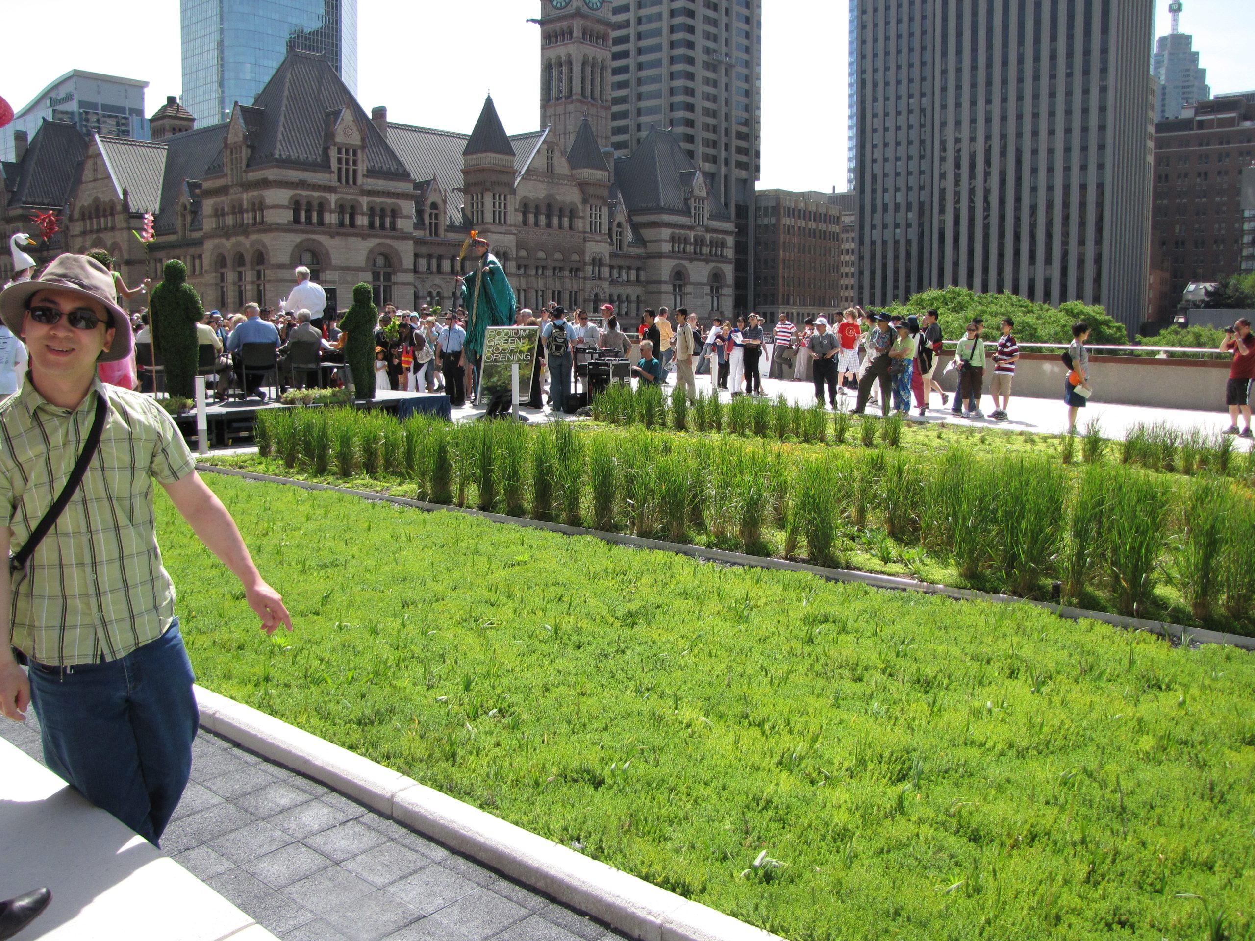 People gathered at a Doors Open Toronto event at the City Hall Green Roof.