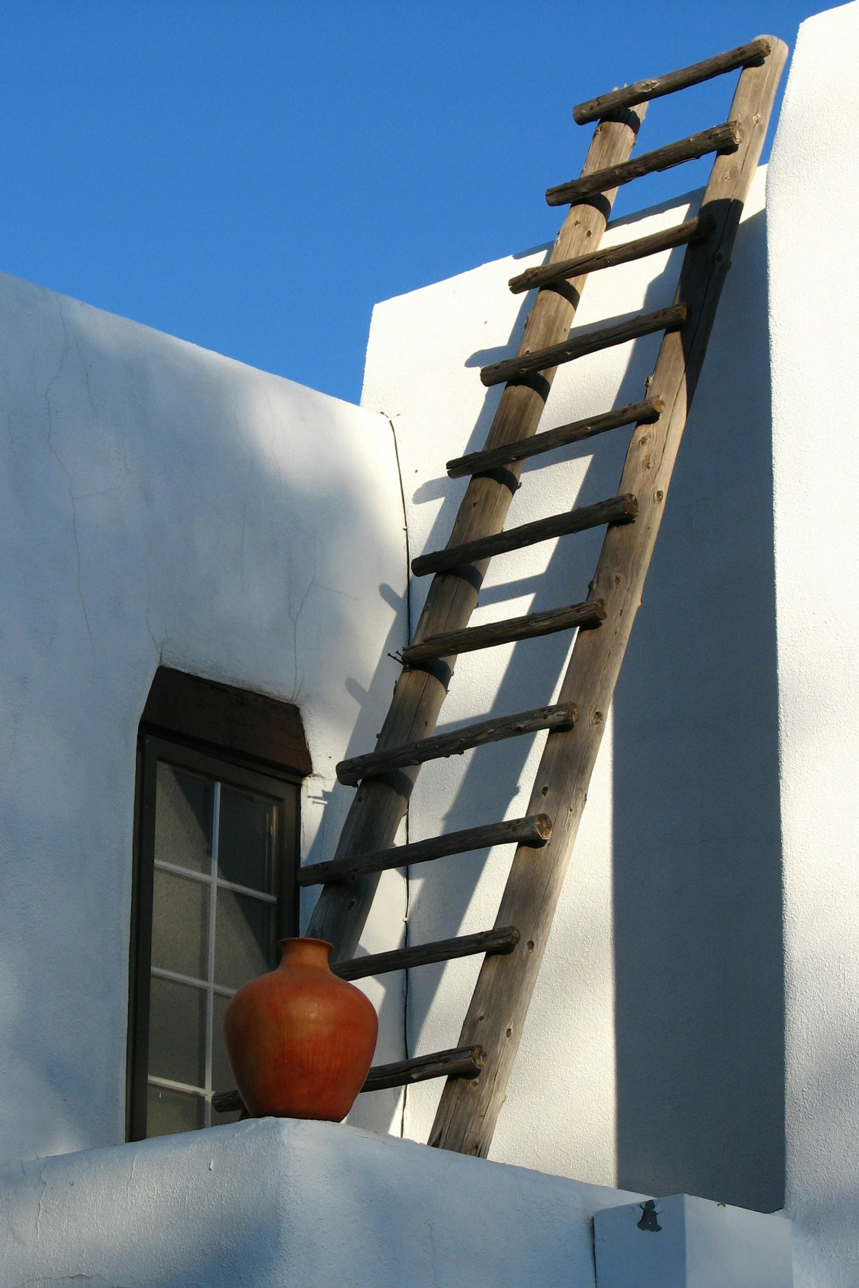 Image of a ladder leaning against a house.