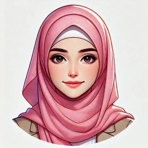 This is a drawing of the character Fatma, a feminine person with dark brown eyes and a half smile. She is wearing a pink head scarf that also covers her neck.