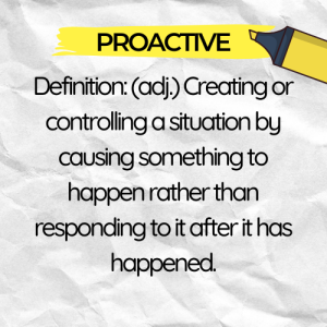 Proactive highlighted on paper with its definition.