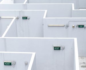 A maze with exit signs