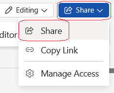Share button and share menu option identified