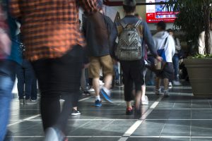 Students walking down a Fanshawe college hall