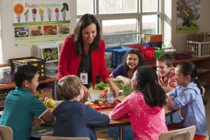 ECE working with a group of children.