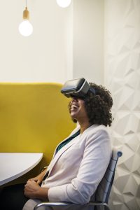 Student participating in a virtual reality experience