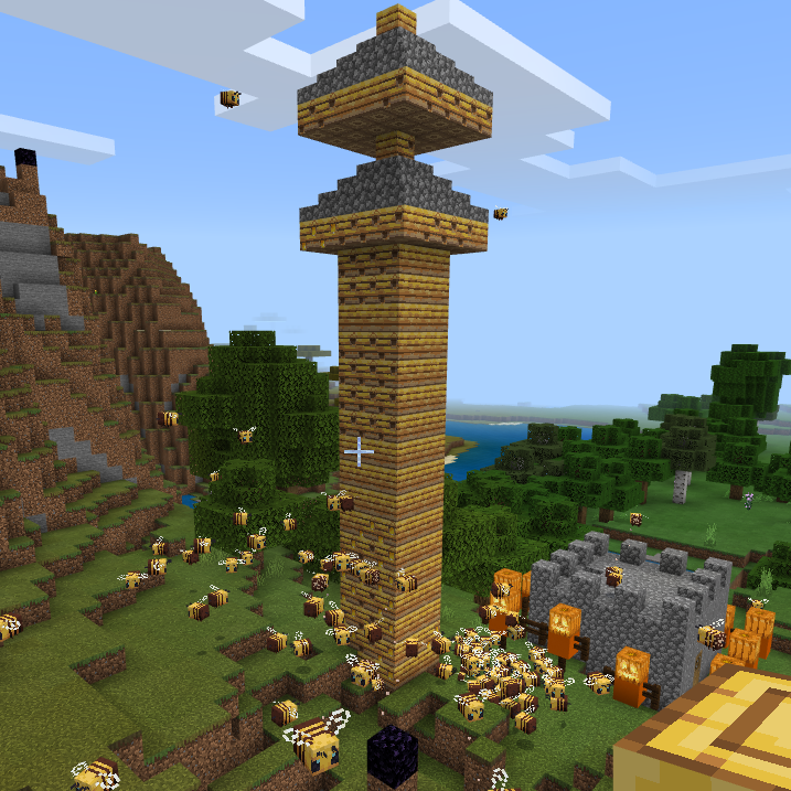 A tower of minecraft beehives