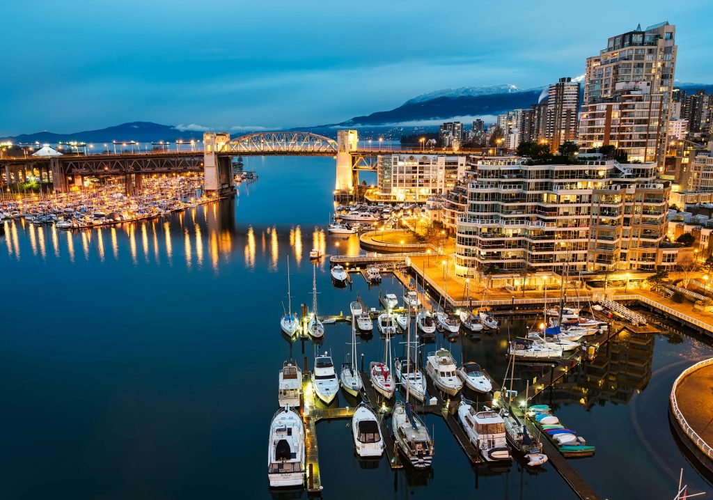 Photo of yachts in a marina in Vancouver, Canada.