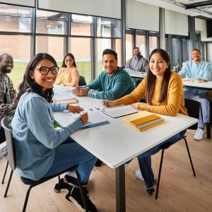 Firefly diverse adult students learning in a college classroom