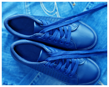 Blue running shoes.