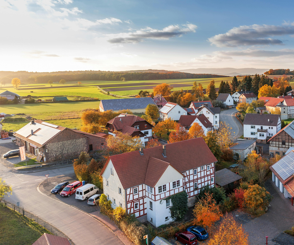 Aerial shot of a residential neighbourhood.