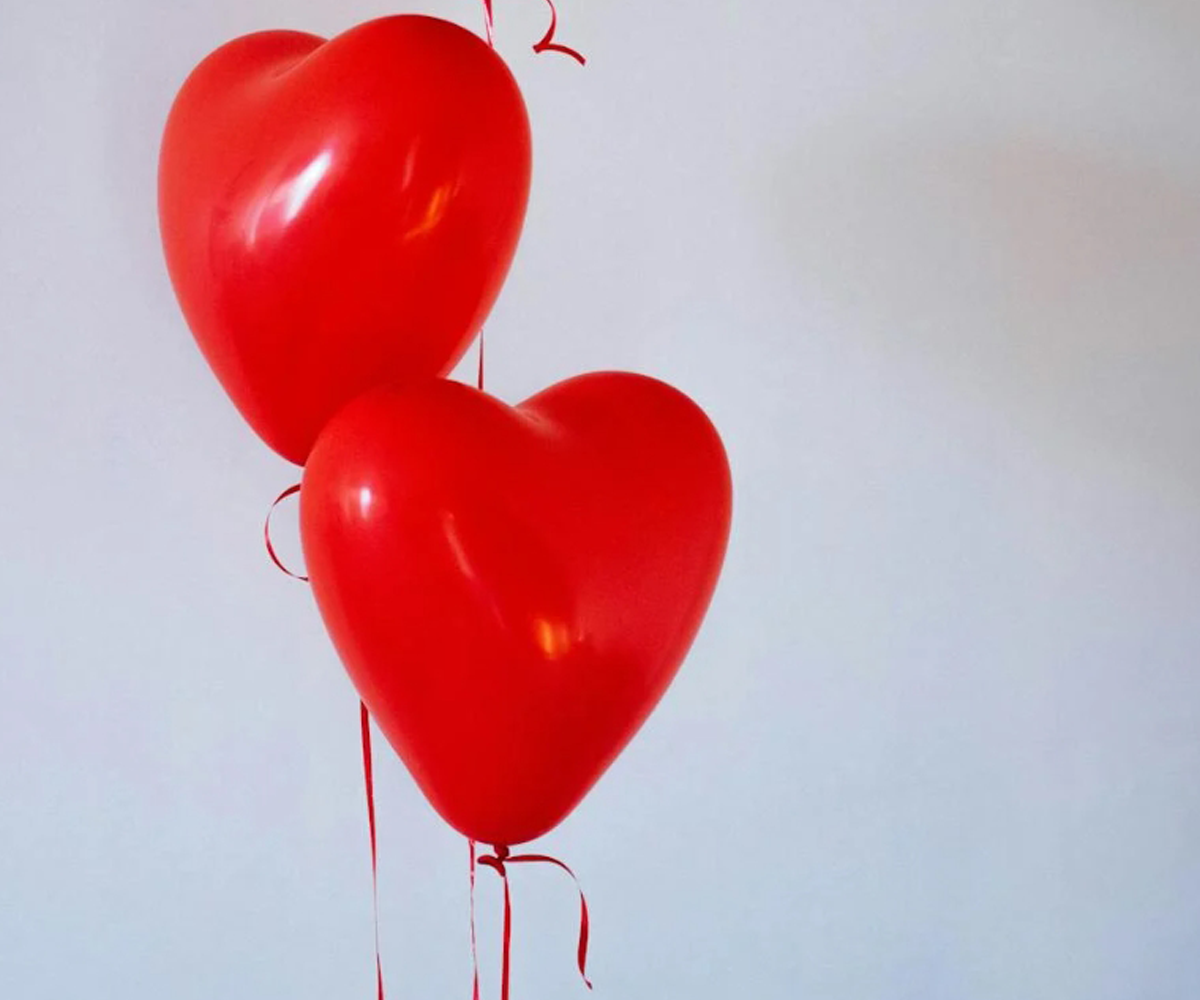 Two red heart-shaped balloons.