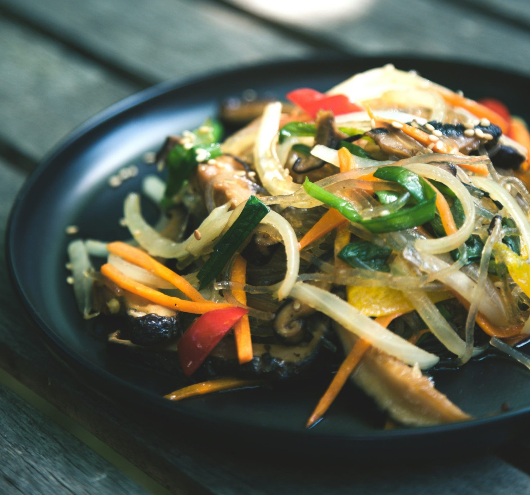 A plate of stir fried vegetables.