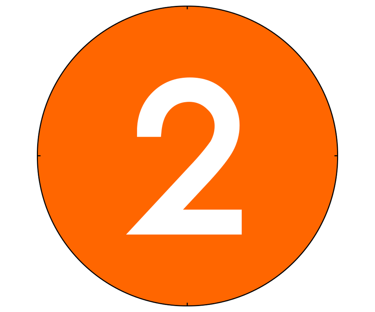 The number two in an orange circle.