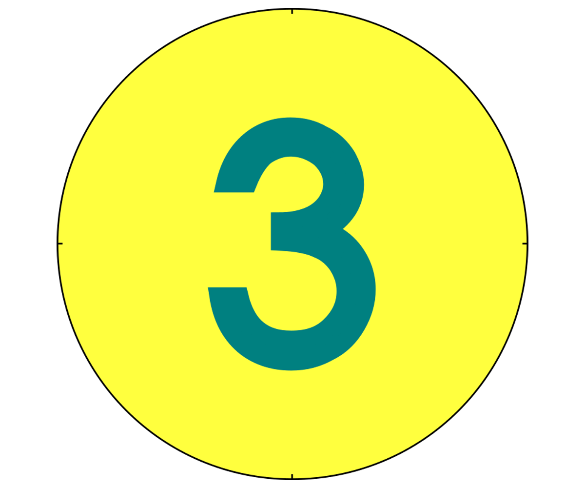 The number three in a yellow circle.