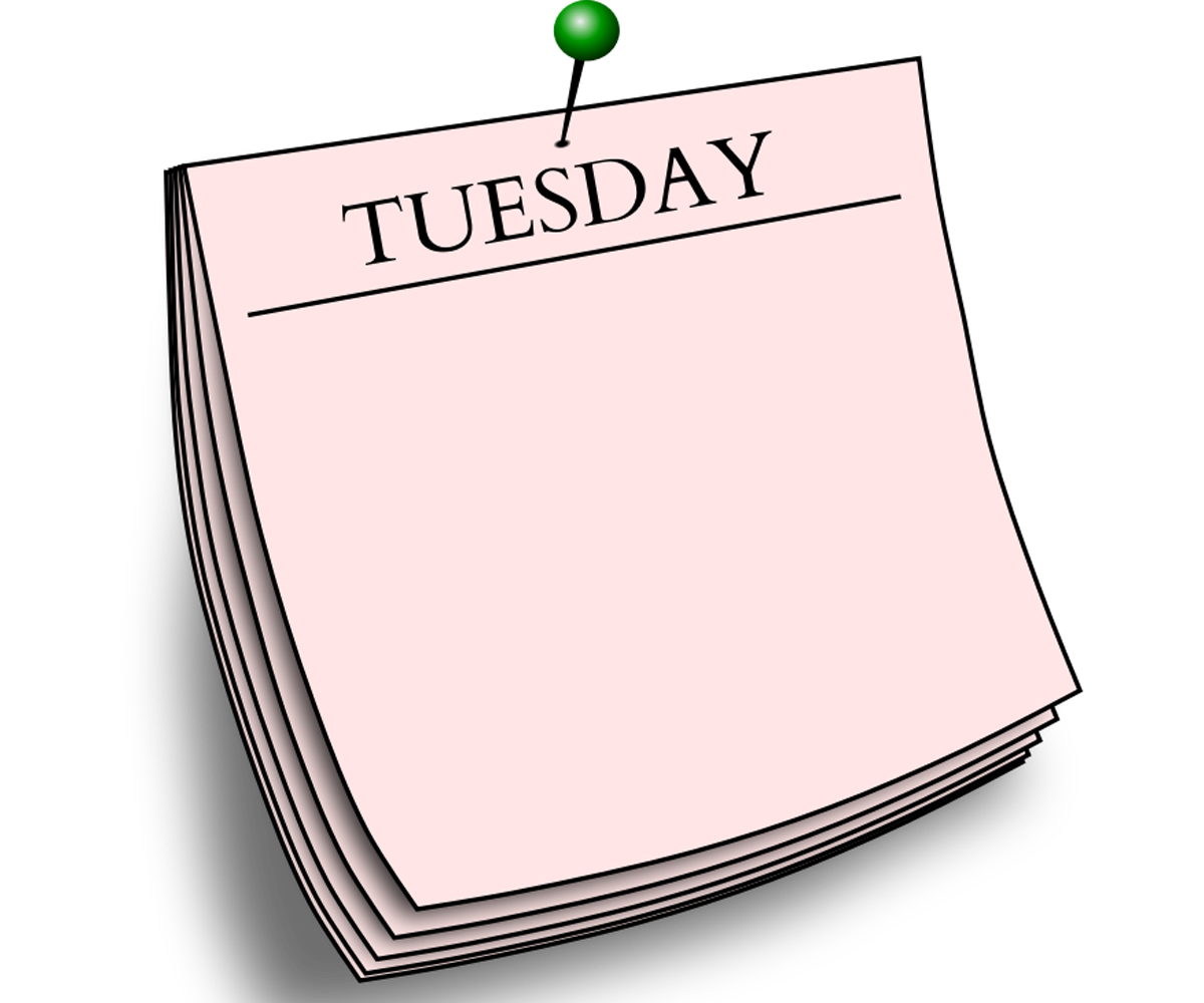 A daily calendar page that reads 'Tuesday.'