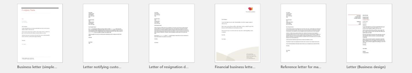 A preview of multiple Microsoft Word Letter templates