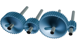 an idler gear train with multiple gears, each mounted on a different shaft