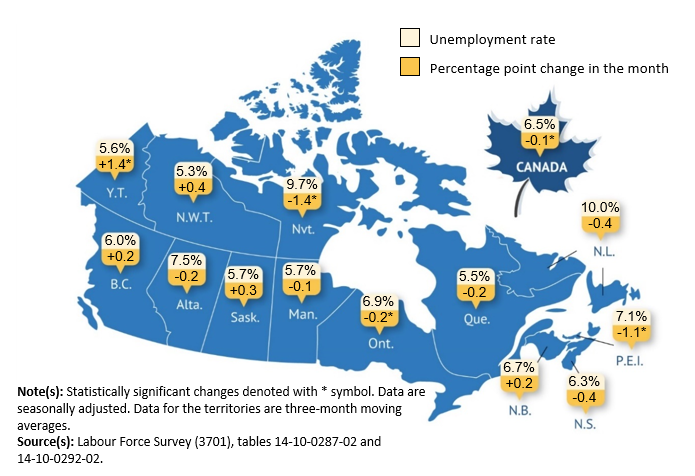 Statistics Canada Map with Unemployment rates