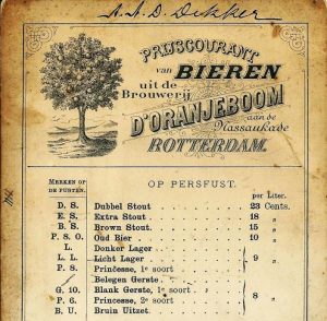 Oranjeboom Pricelist - 1885