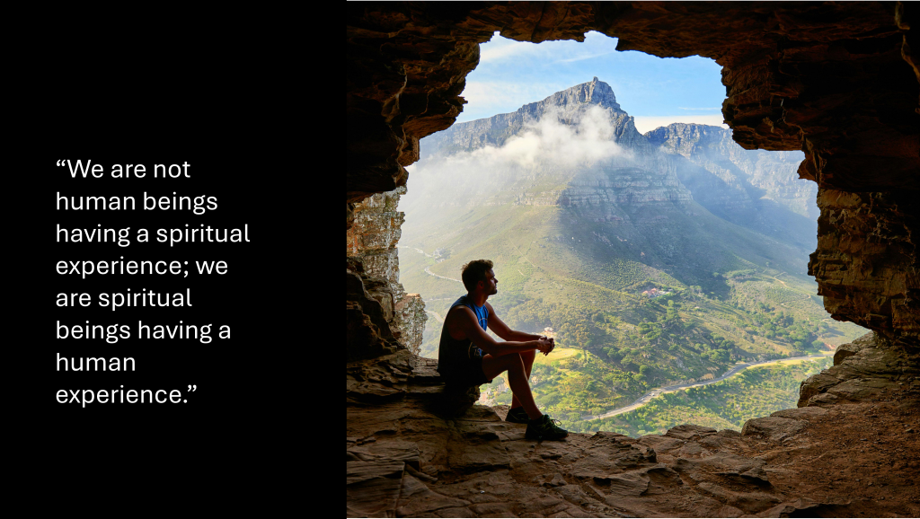 "We are not human beings having a spiritual experience; we are spiritual beings having a human experience."