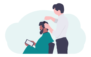 Illustration of a person getting a haircut