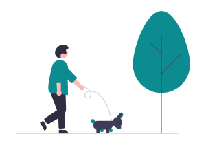 Illustration of a person walking a dog