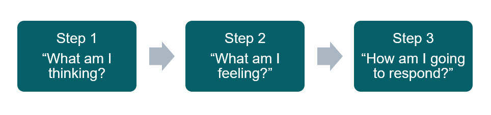 Step 1 "What am I thinking?", Step 2 "What am I feeling" and Step 3 "How am I going to respond?"