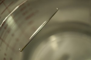 A needle floating on water.