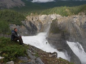 Kari sitting above Virginia Falls