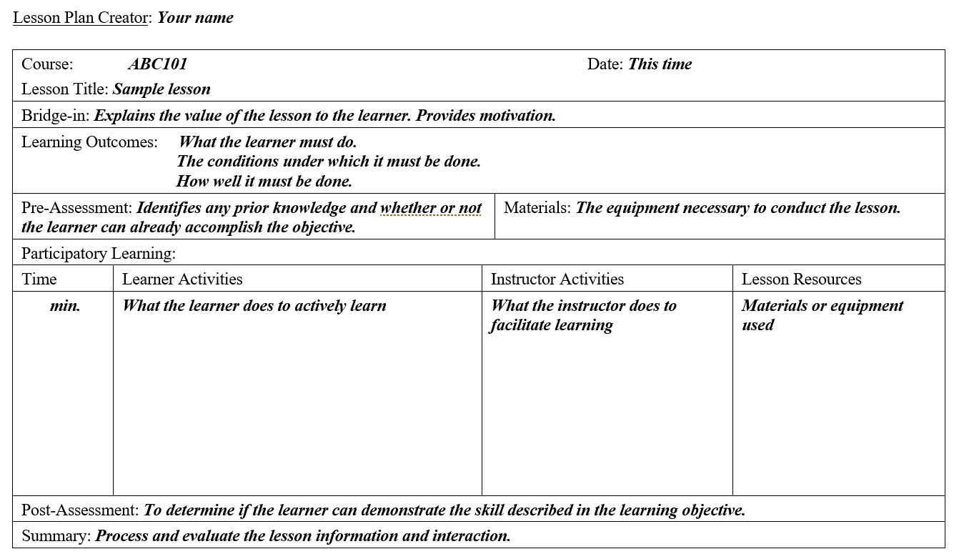 Doe Lesson Plan Template