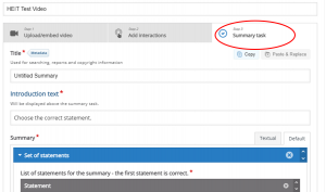 Figure 11: Adding statement sets to a summary task