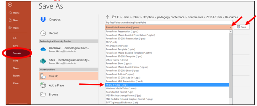 Figure 5 Save As MPEG 4 Video File