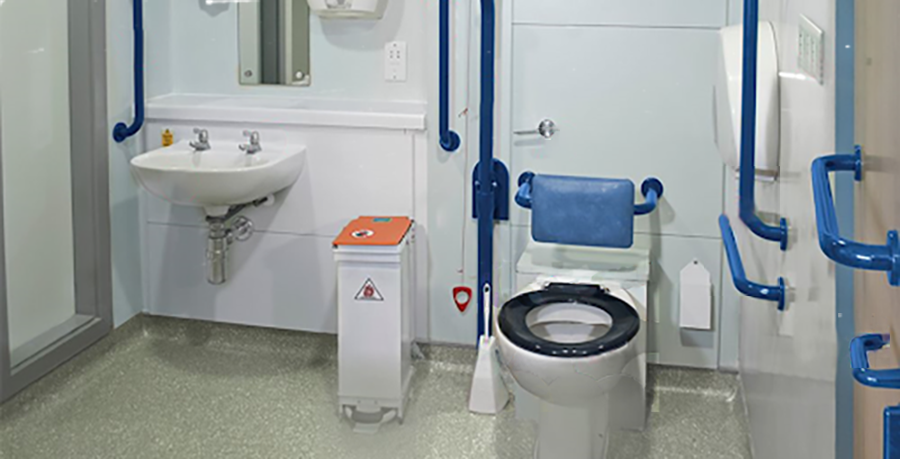 An image of a typical bathroom in a health care facility.