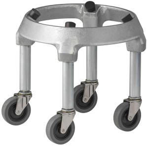 A holder on wheels for moving mixing bowls